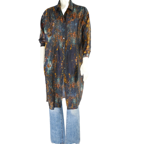 Yavi Tops - Yavi Button Down Silk Blouse Abstract Painted Designer Top Luxury Size S